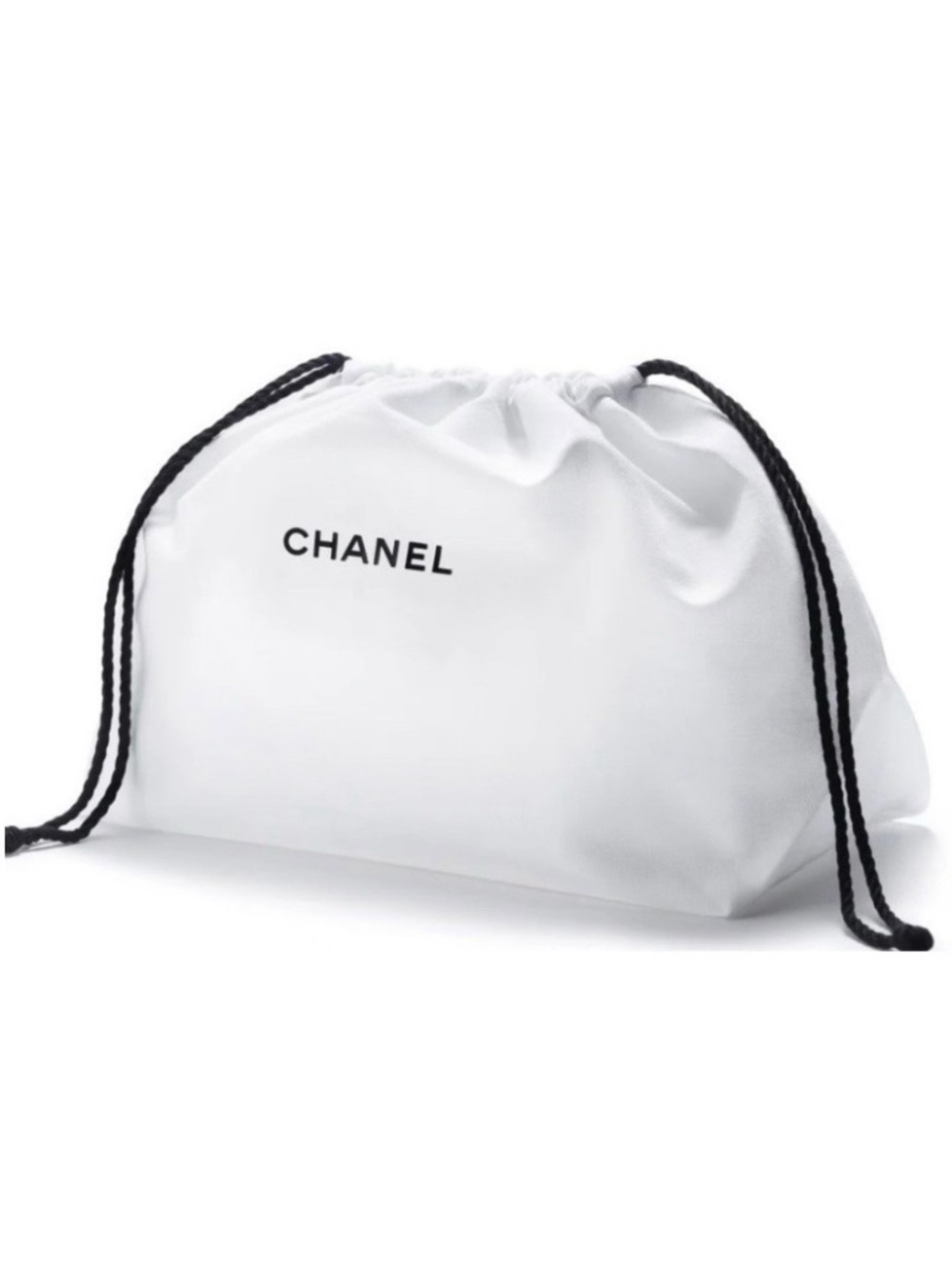CHANEL white cotton canvas drawstring pouch cosmetic bag storage bag - Authentic